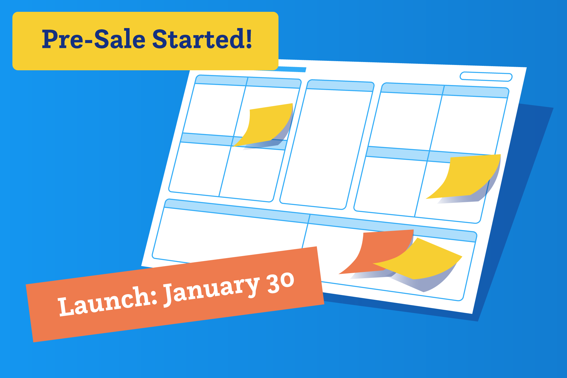 Learning experience canvas illustration with text pre-sale started! Launch January 30.