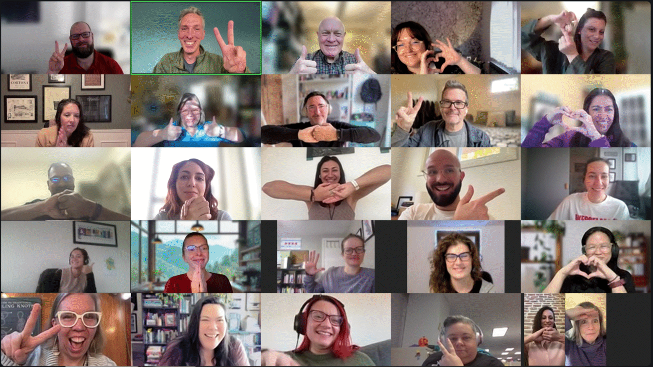 A grid of meet-up participants in Zoom.