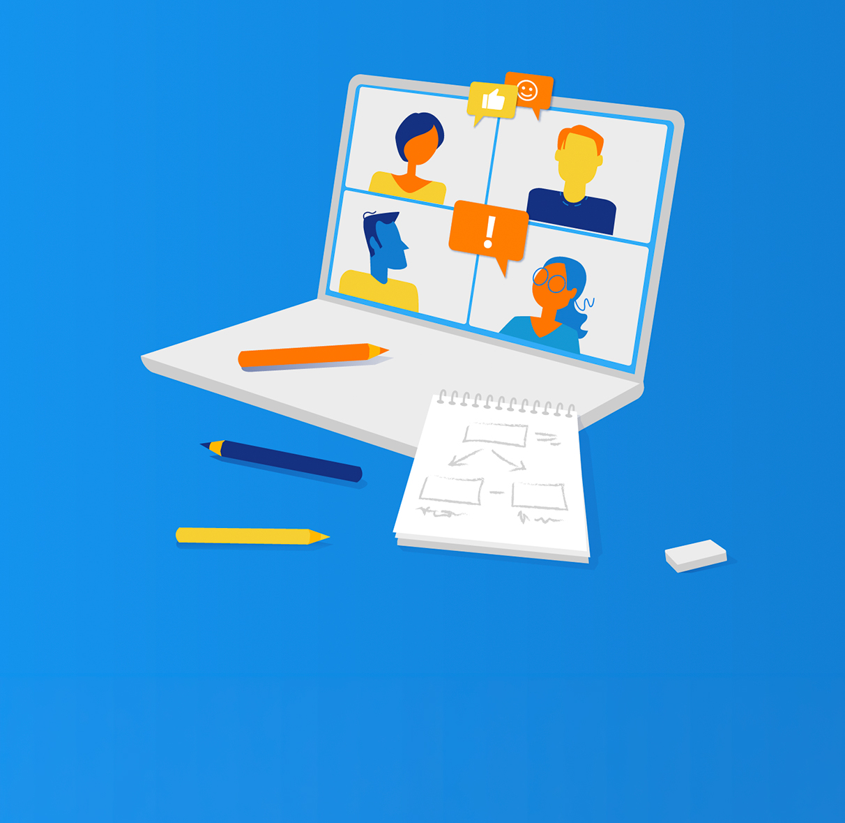Illustration of a latop with four people in a call.